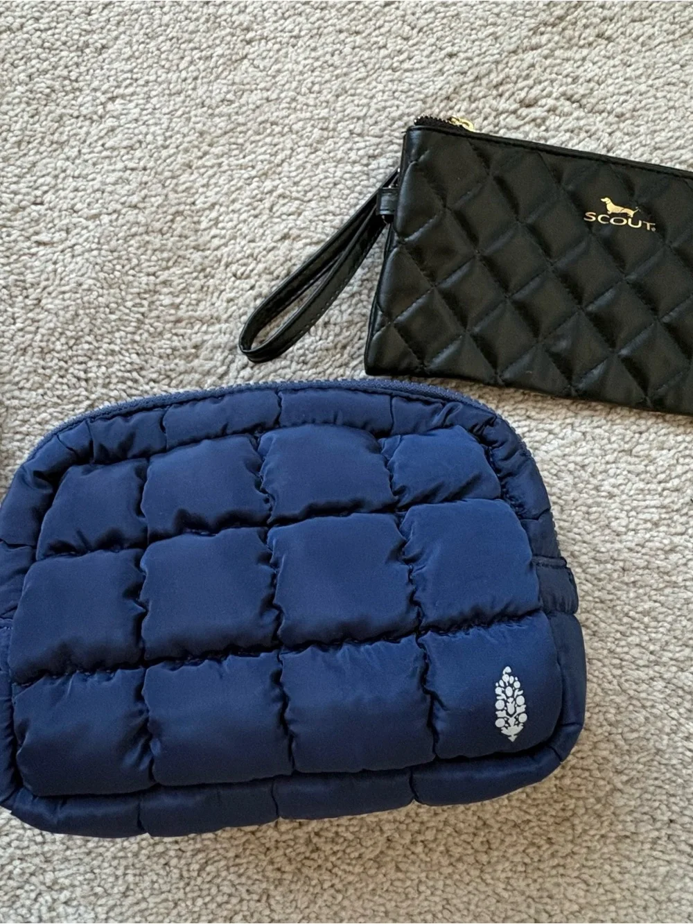Scout Quilted Black Wristlet & Free People Navy Puffer Cosmetic Clutch Set